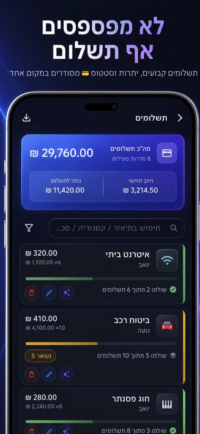 תשלומים ופריסות - יתרות וסטטוס לכל סדרה
