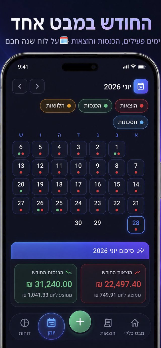 יומן - כל החודש במבט אחד על לוח שנה